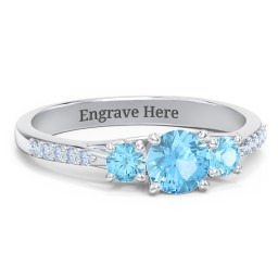 Three Stone Eternity Ring with Twin Accent Rows in 925 Sterling Silver with Blue Topaz and Fancy Blue Premium Zirconia