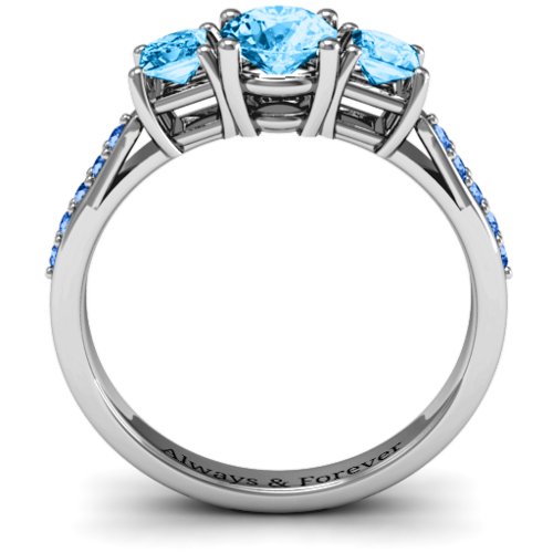 Three Stone Eternity Ring with Twin Accent Rows