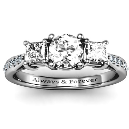 Three Stone Eternity Ring with Twin Accent Rows