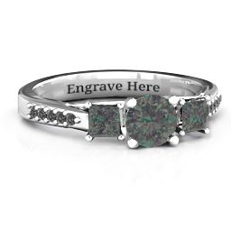 Three Stone Eternity Ring with Twin Accent Rows in 925 Sterling Silver with Alexandrite and Black Premium Zirconia
