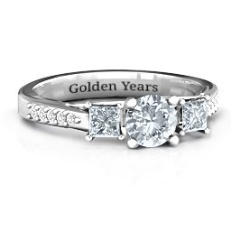 Three Stone Eternity Ring with Twin Accent Rows in 925 Sterling Silver with Cubic Zirconia and White Premium Zirconia