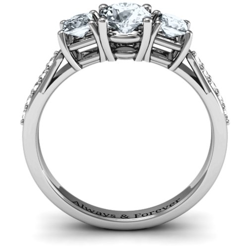 Three Stone Eternity Ring with Twin Accent Rows – Sterling Silver with Cubic Zirconia and White Premium Zirconia