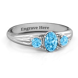 Three Stone Oval Centre Ring in 925 Sterling Silver with Blue Topaz