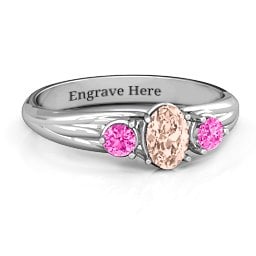 Three Stone Oval Centre Ring in 925 Sterling Silver with Morganite and Pink Tourmaline