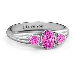 Three Stone Oval Centre Ring in 925 Sterling Silver with Pink Tourmaline