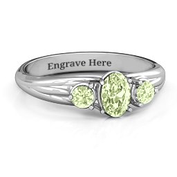 Three Stone Oval Centre Ring in 925 Sterling Silver with Peridot
