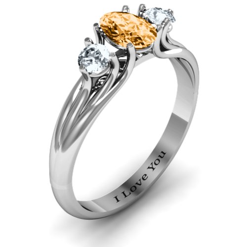 Three Stone Oval Centre Ring – Sterling Silver with Citrine and Cubic Zirconia