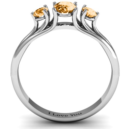 Three Stone Oval Centre Ring – Sterling Silver with Citrine