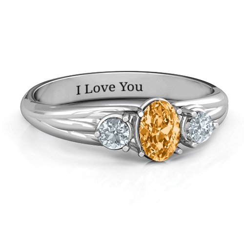 Three Stone Oval Centre Ring – Sterling Silver with Citrine and Cubic Zirconia