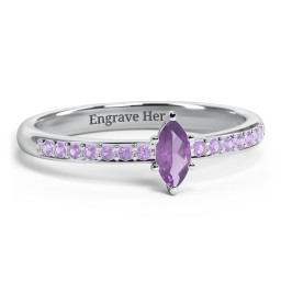 Elegant Marquise with Accent Band Ring in 925 Sterling Silver with Amethyst and Amethyst Premium Zirconia