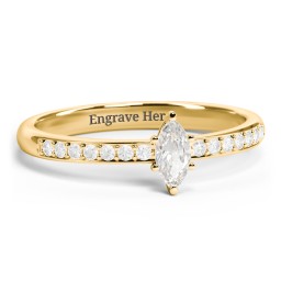 Elegant Marquise with Accent Band Ring in 10K Solid Yellow Gold with Cubic Zirconia and White Premium Zirconia