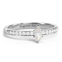 Elegant Marquise with Accent Band Ring in 925 Sterling Silver with Cubic Zirconia and White Premium Zirconia