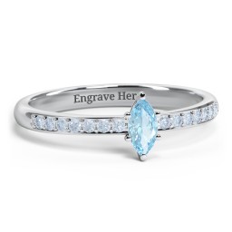 Elegant Marquise with Accent Band Ring in 925 Sterling Silver with Blue Topaz and Fancy Blue Premium Zirconia