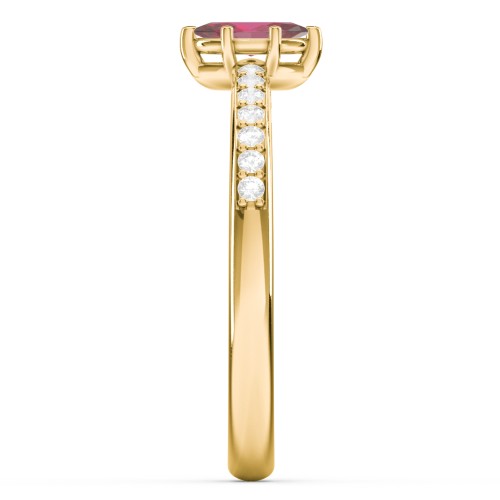 Elegant Marquise with Accent Band Ring – 14K Yellow Gold with Ruby and White Premium Zirconia