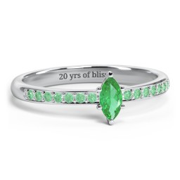 Elegant Marquise with Accent Band Ring in 925 Sterling Silver with Emerald and Green Premium Zirconia