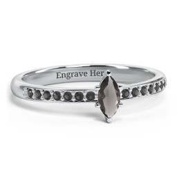Elegant Marquise with Accent Band Ring in 925 Sterling Silver with Smokey Quartz and Black Premium Zirconia