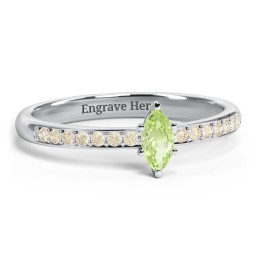 Elegant Marquise with Accent Band Ring in 925 Sterling Silver with Peridot and Fancy Yellow Premium Zirconia