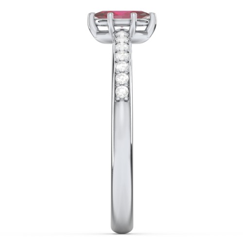 Elegant Marquise with Accent Band Ring – Sterling Silver with Ruby and White Premium Zirconia