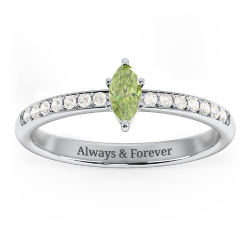Elegant Marquise with Accent Band Ring – Sterling Silver with Peridot and Fancy Yellow Premium Zirconia