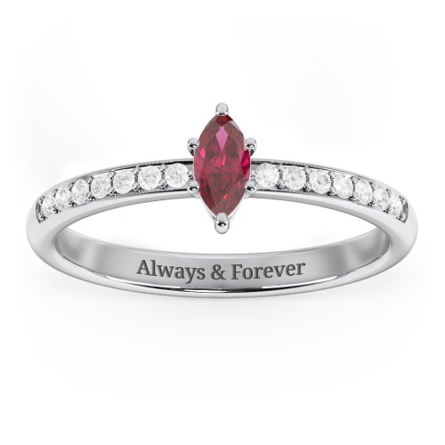 Elegant Marquise with Accent Band Ring – Sterling Silver with Ruby and White Premium Zirconia