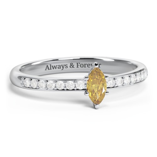 Elegant Marquise with Accent Band Ring – Sterling Silver with Citrine and White Premium Zirconia