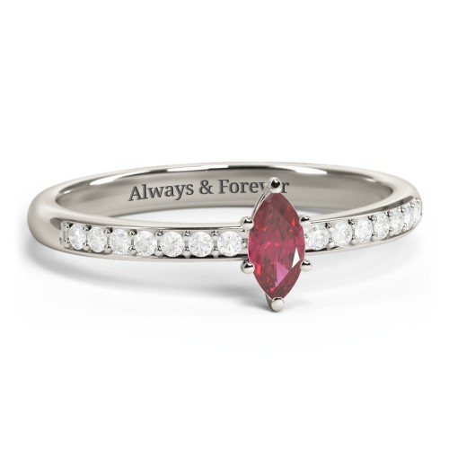 Elegant Marquise with Accent Band Ring – 10K White Gold with Ruby and White Premium Zirconia