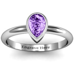 Pear with Raised Bezel Set Ring in 925 Sterling Silver with Amethyst