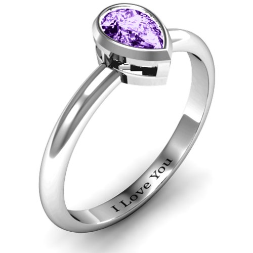Pear with Raised Bezel Set Ring – Sterling Silver with Amethyst