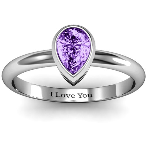 Pear with Raised Bezel Set Ring – Sterling Silver with Amethyst