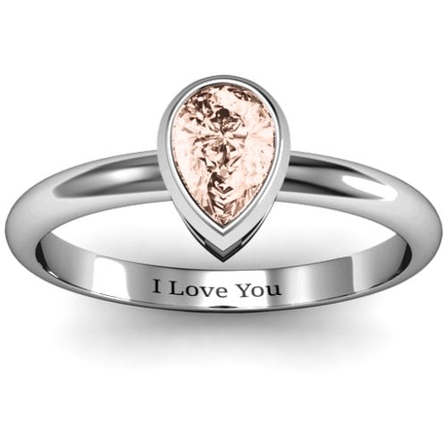 Pear with Raised Bezel Set Ring – Sterling Silver with Morganite