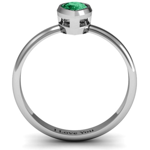 Pear with Raised Bezel Set Ring – Sterling Silver with Emerald