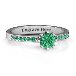 8 Prong Set Solitaire Ring with Shoulder Accents in 925 Sterling Silver with Emerald and Green Premium Zirconia