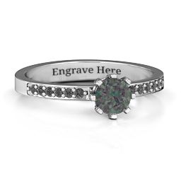 8 Prong Set Solitaire Ring with Shoulder Accents in 925 Sterling Silver with Alexandrite and Black Premium Zirconia