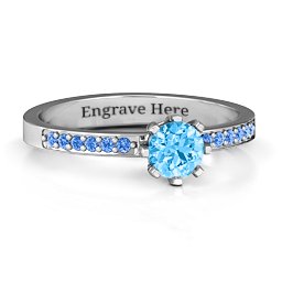 8 Prong Set Solitaire Ring with Shoulder Accents in 925 Sterling Silver with Blue Topaz and Fancy Blue Premium Zirconia