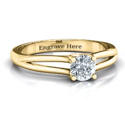 Split Shank Solitaire Ring in 10K Solid Yellow Gold with Cubic Zirconia