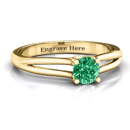 Split Shank Solitaire Ring in 14K Solid Yellow Gold with Green Premium Zirconia
