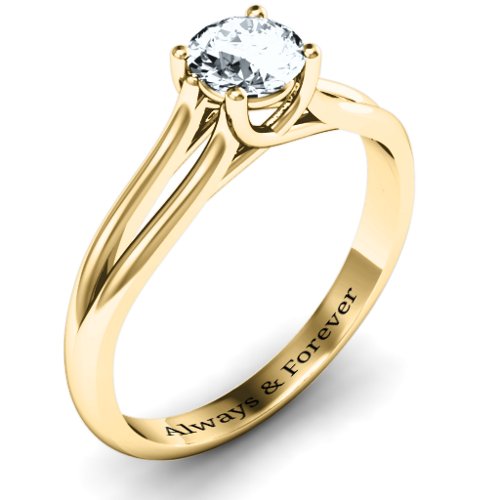 Split Shank Solitaire Ring – 10K Yellow Gold with Cubic Zirconia