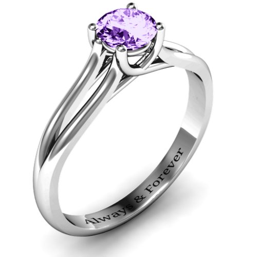 Split Shank Solitaire Ring – Sterling Silver with Amethyst
