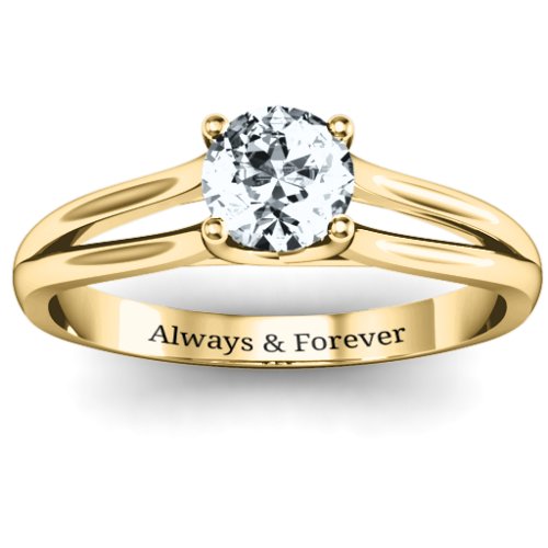 Split Shank Solitaire Ring – 10K Yellow Gold with Cubic Zirconia