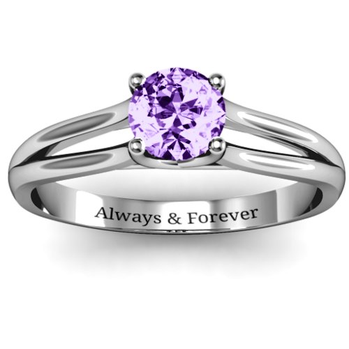 Split Shank Solitaire Ring – Sterling Silver with Amethyst