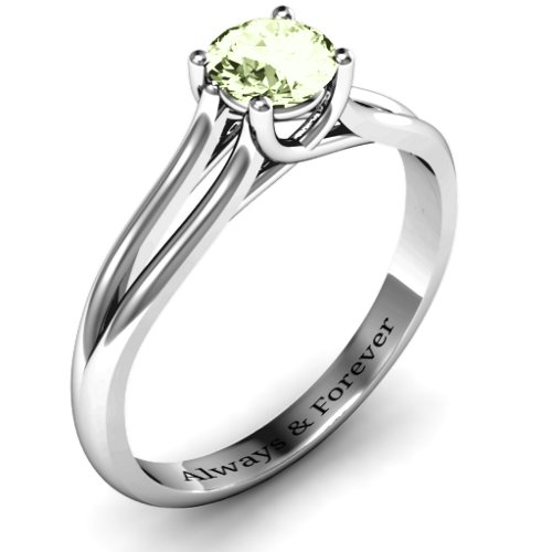 Split Shank Solitaire Ring – Sterling Silver with Peridot