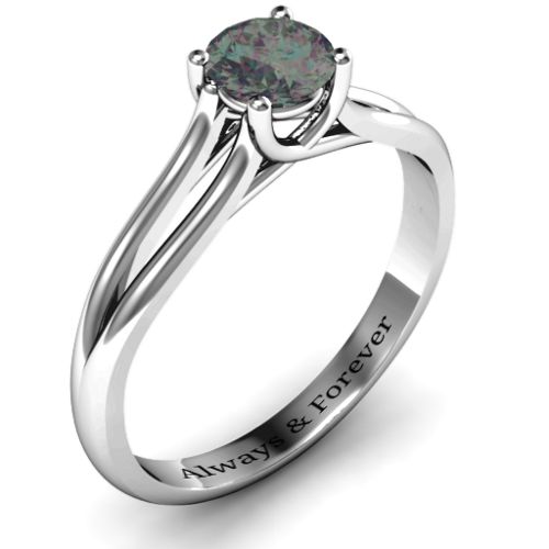 Split Shank Solitaire Ring – Sterling Silver with Alexandrite