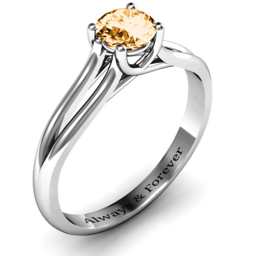Split Shank Solitaire Ring – Sterling Silver with Citrine