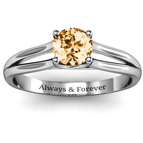 Split Shank Solitaire Ring – Sterling Silver with Citrine