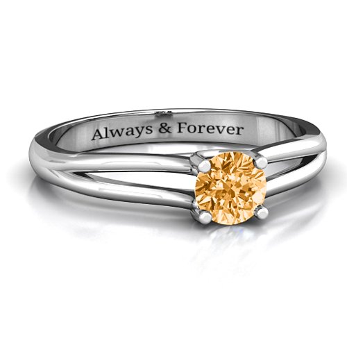 Split Shank Solitaire Ring – Sterling Silver with Citrine