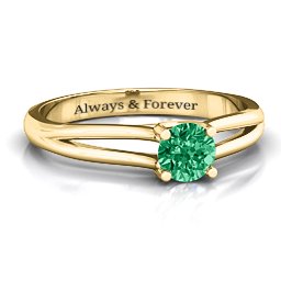 Split Shank Solitaire Ring in 10K Solid Yellow Gold with Green Premium Zirconia