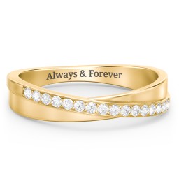 Accent Crossover Ring in 10K Solid Yellow Gold with Diamond