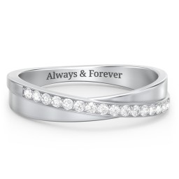 Accent Crossover Ring in 925 Sterling Silver with White Premium Zirconia