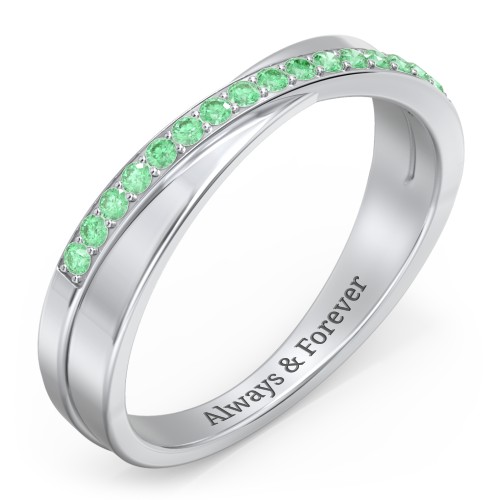 Accent Crossover Ring – Sterling Silver with Green Premium Zirconia