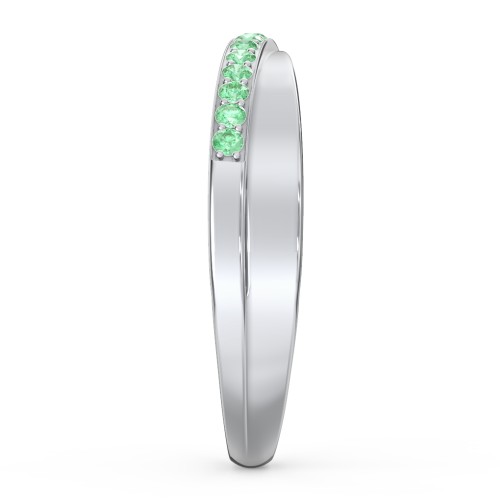 Accent Crossover Ring – Sterling Silver with Green Premium Zirconia